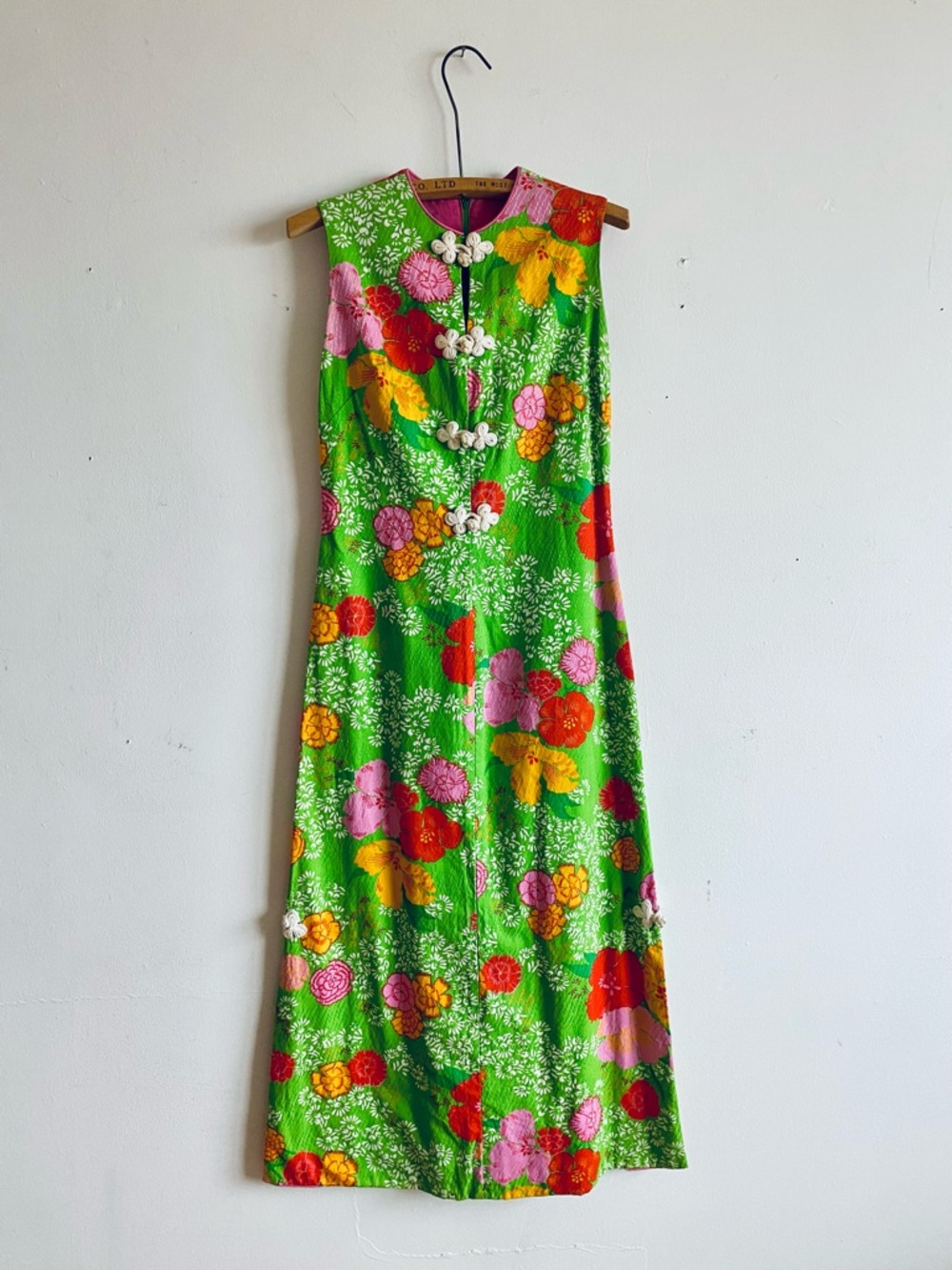 Vintage Midge Grant Dress 60s Floral Maxi Sheath Green Cotton Flower Power XS S